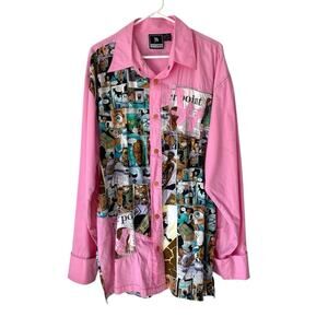 Johnny Handsome Comic Pink Graphic Men's Shirt Embellished Size XL Snap Button
